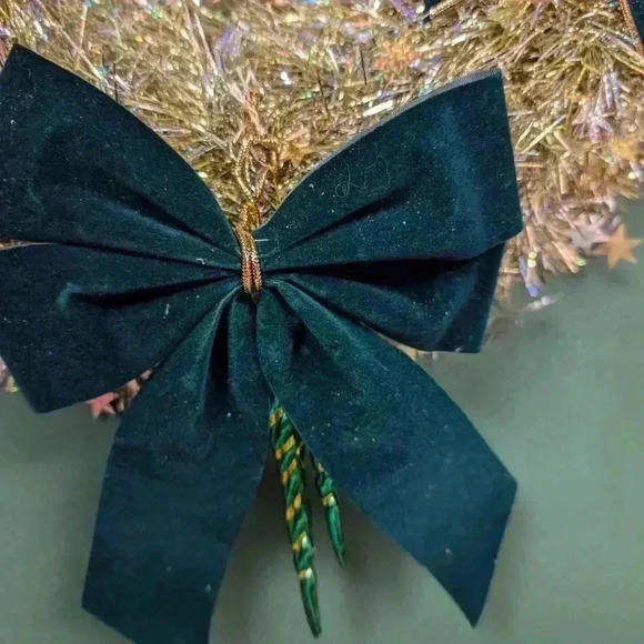 Vintage Christmas wreath green bows with  silver tinsel - Picture 5 of 8